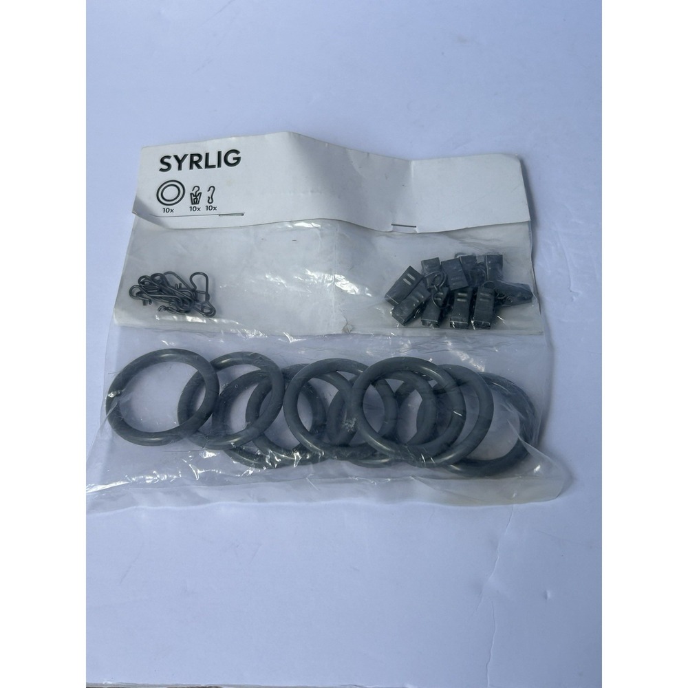 10-PACK Ikea SYRLIG Curtain Ring w/Clip & Hook, Dark Grey 1 1/2", 502.199.54